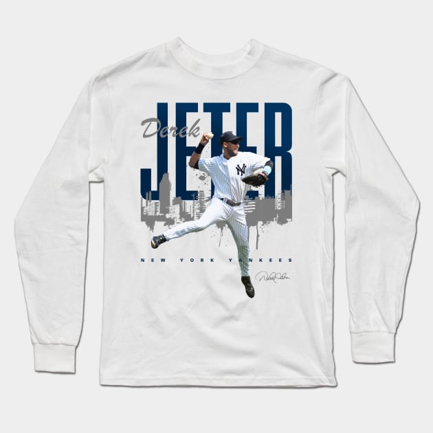 Derek Jeter Jump Throw Long Sleeve T-Shirt by Juantamad